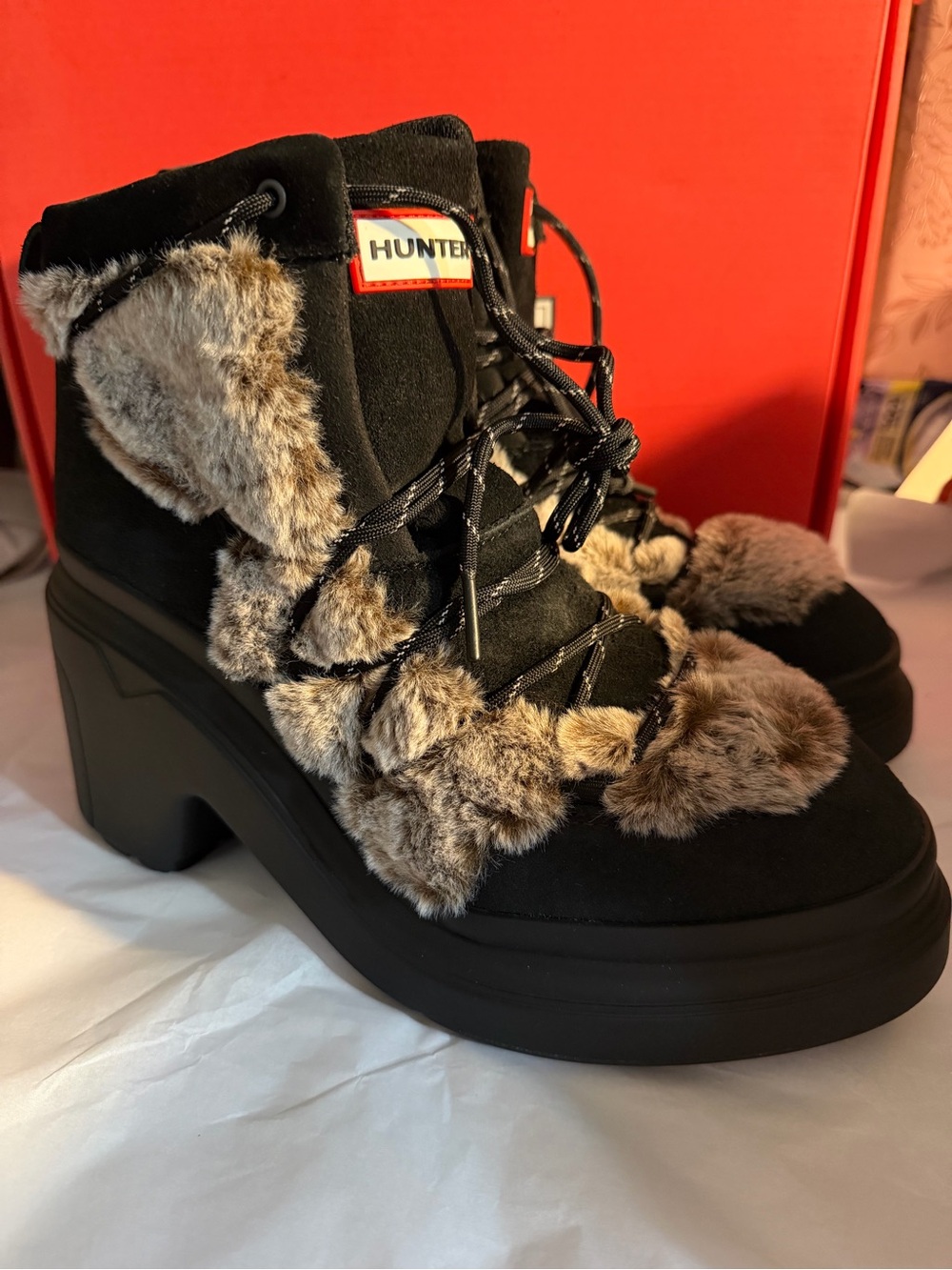 HUNTER Waterproof Faux Fur Trimmed Lace Up 🖤